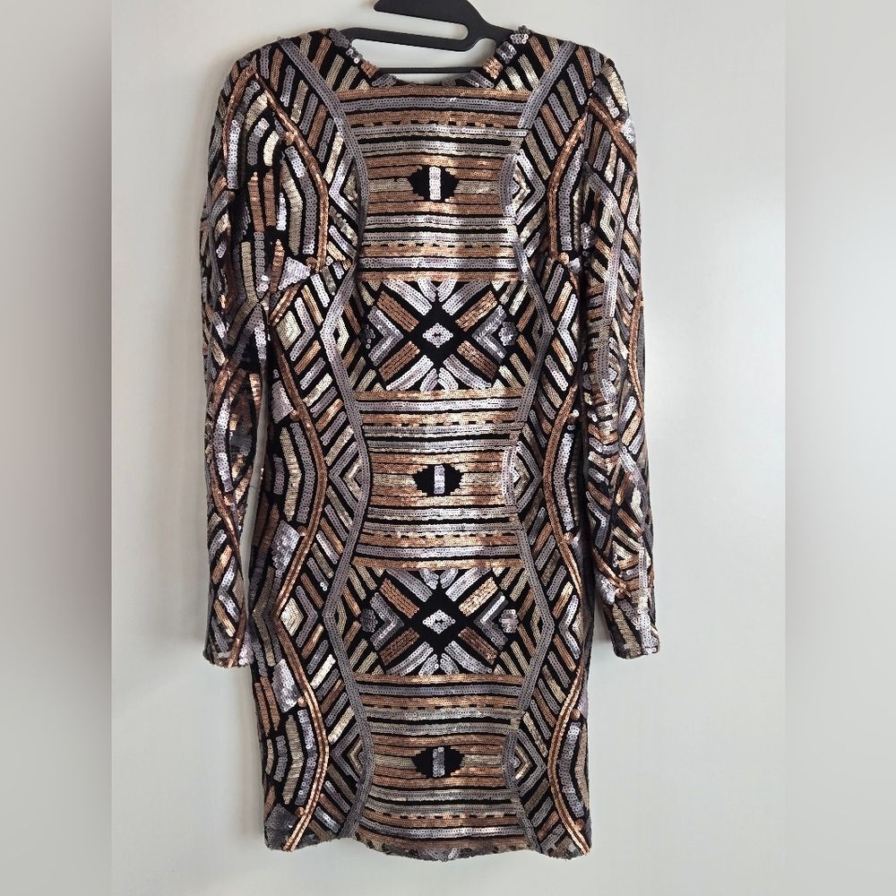 Adelyn Rae Sequin Long Sleeve Mini Dress Sz S 17" Pit to Pit